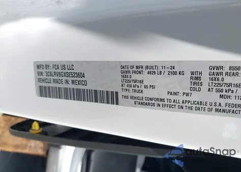 2025 Ram Promaster 1500 Slt High Roof 136 Wb z USA, uszkodzony, nr VIN 3C6LRVBGXSE523604